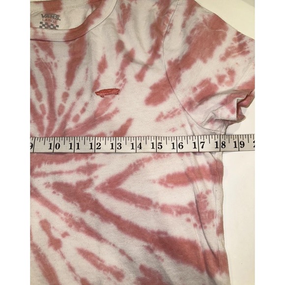 Vans Shirt Womens Large Pink White Tie Dye Skateboard Embroidered Crop Top Tee - Picture 6 of 11